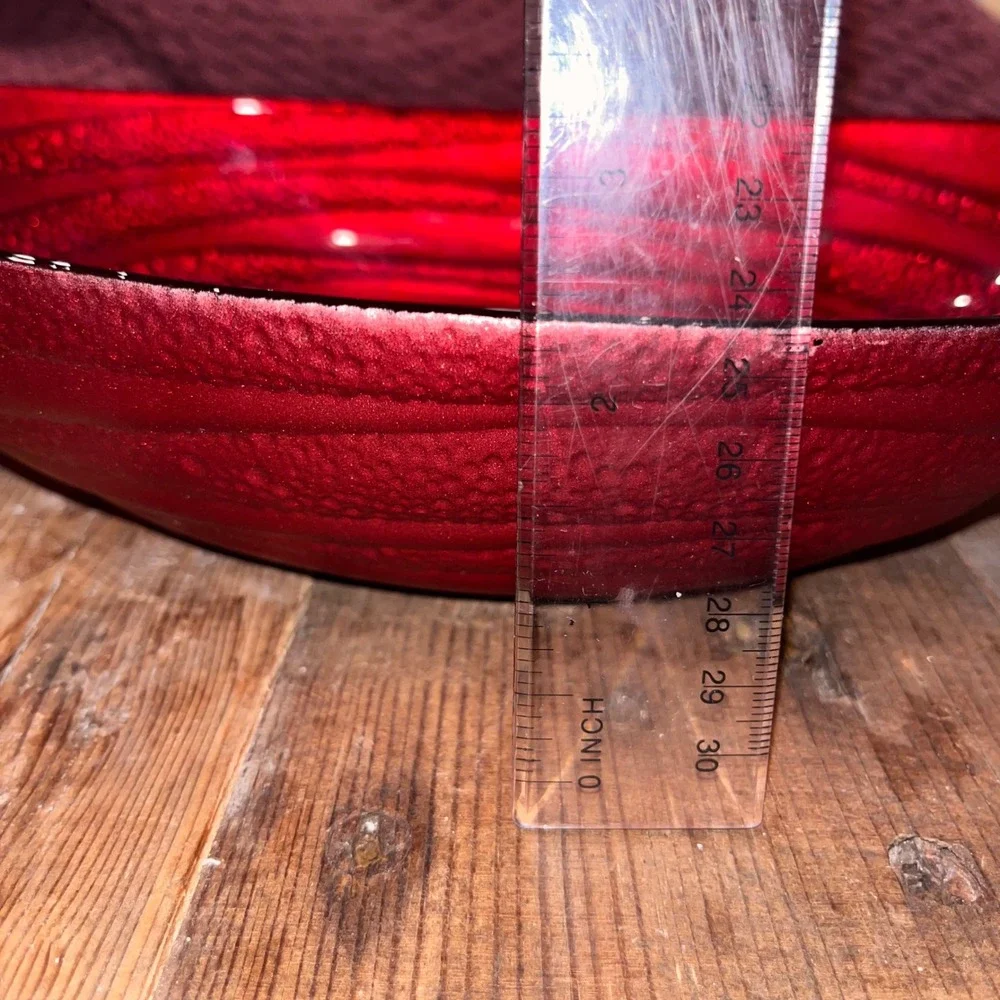 Ruby Red Art Glass Oval Bowl Bubble Swirl Textured Centerpiece 12 Inch